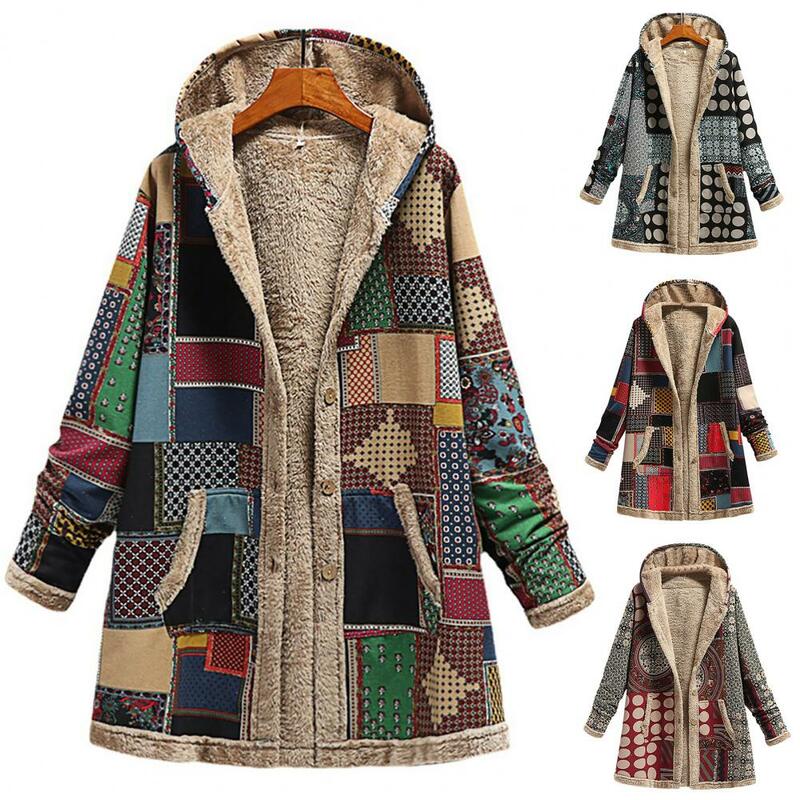 Veste à capuche pour femme avec poche, manteau en coton cranté, vêtements en lin, épissage, rétro, hiver