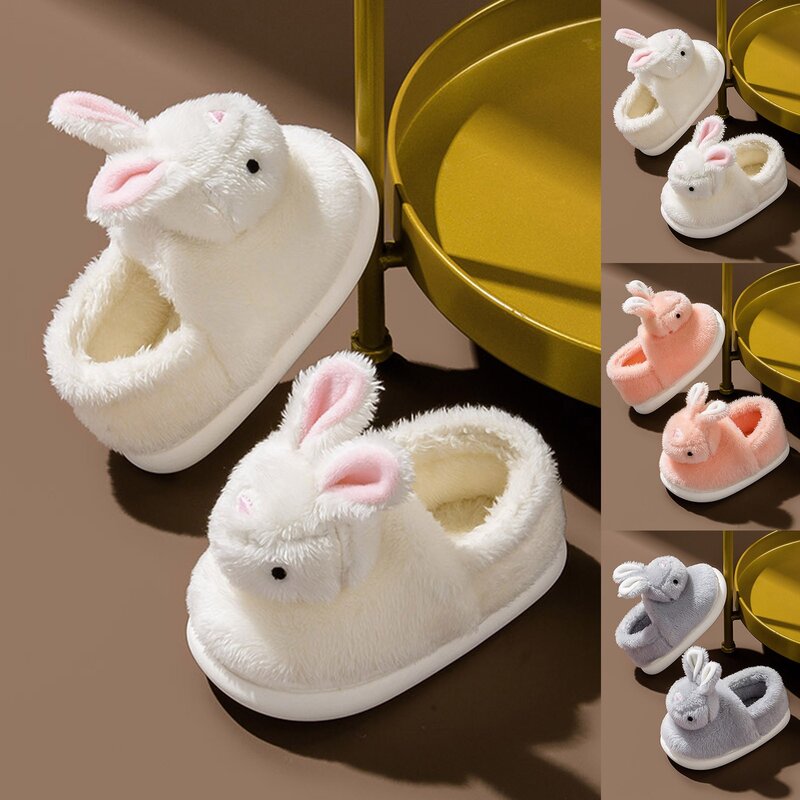 Pantoufles d'animaux en peluche mignons pour femmes, jolies diapositives de lapin lapin, pantoufles à plateforme d'intérieur pour chambre à coucher, chaussures à semelle souple en fourrure moelleuse, 2023
