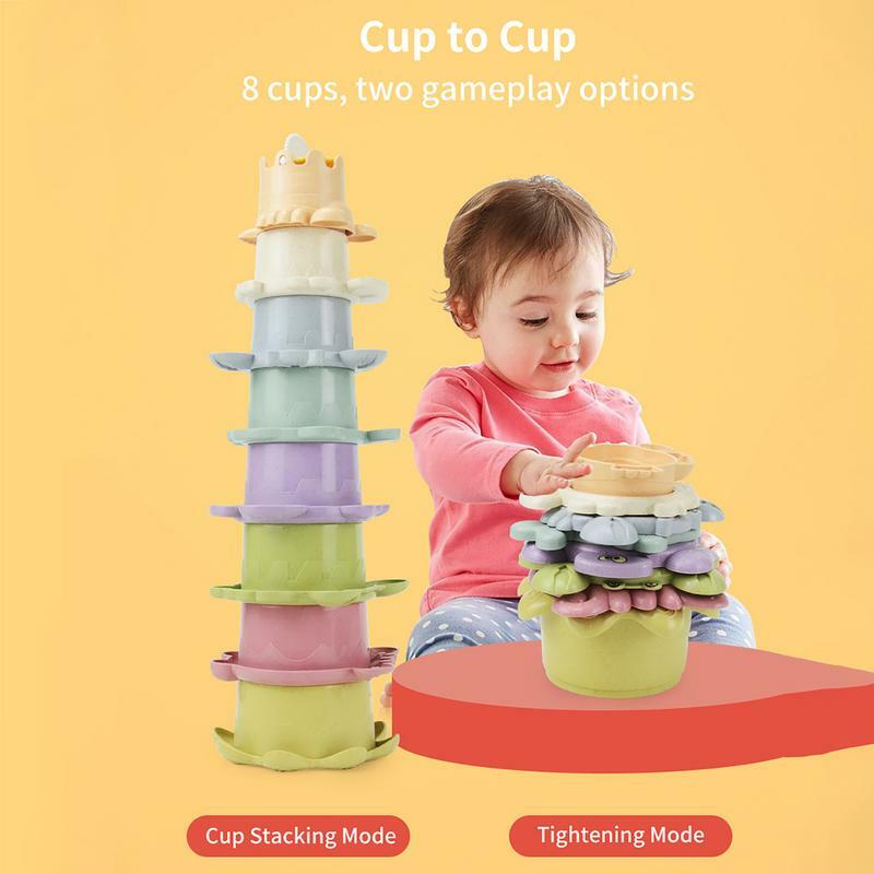 Set di giocattoli impilabili Set di 8 tazze giocattolo impilabili per bambini con numeri e forme di animali giocattoli Pre-asilo per l'acqua da bagno