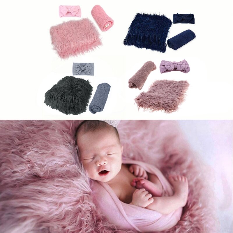Baby Photography Headband Newborn Blanket Wraps Melar Knit Wrap Warna Solid