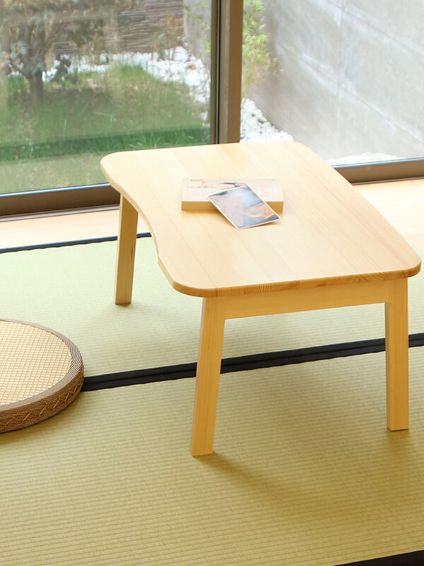 Mesa pequeña de Tatami, mesa de centro pequeña japonesa plegable de madera maciza, mesa baja para dormitorio