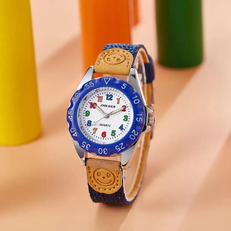 часы детские наручные длчасы детские наручные Милые кварцевые часы для мальчиков и девочек, детские часы с тканевым ремешком, часы для студентов, наручные часы с цветным циферблатом и цифрами, подарки на день рождения