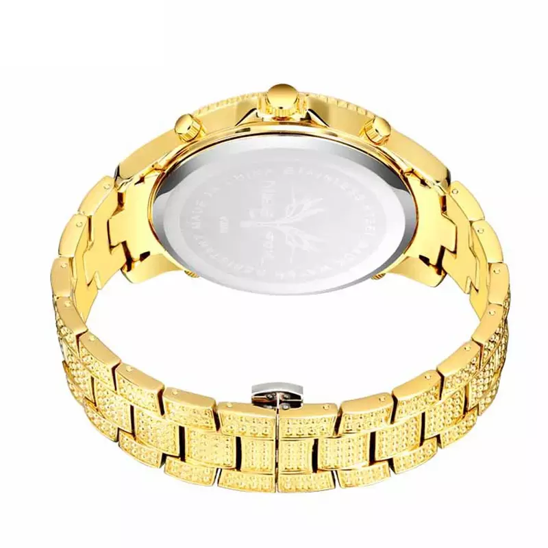 XFCS-reloj analógico de cuarzo para hombre, accesorio de pulsera de cuarzo resistente al agua con cronógrafo, complemento Masculino de marca de oro de 18 quilates con diseño moderno y diseño de diamantes