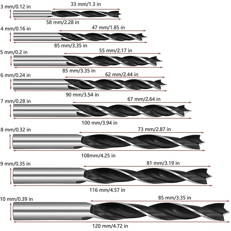 brocas para metal brocas para madera Broca de tres puntos para carpintería, taladro eléctrico de soporte, cabezal giratorio, juego de brocas giratorias para agujero de tablón de madera, 1 pieza