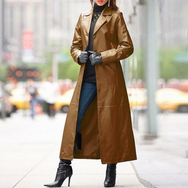 女性のための合成皮革のウインドブレーカー,女性のための長いフィットウィンドコート,単色,秋と冬,2020