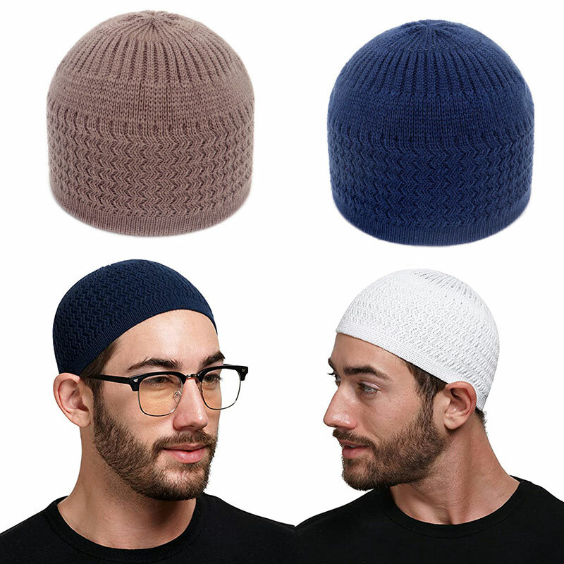 Topi kupluk rajut uniseks, topi beanie pria Muslim, topi hangat, topi hippah, topi bungkus kepala Musim Dingin