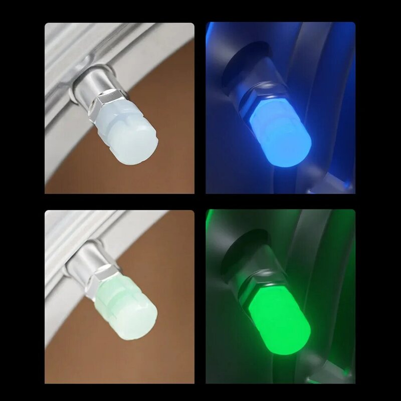 Tapas de válvula luminosas fluorescentes, decoración de cubo de neumático brillante para coche, motocicleta, bicicleta, color verde y azul, 4 unidades