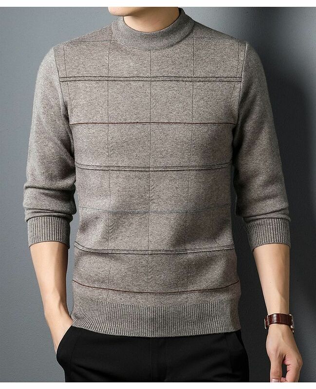 Cashmere gola alta camisola para homens, mistura de algodão, o pescoço, outono e inverno pulôver, jumper masculino, R169