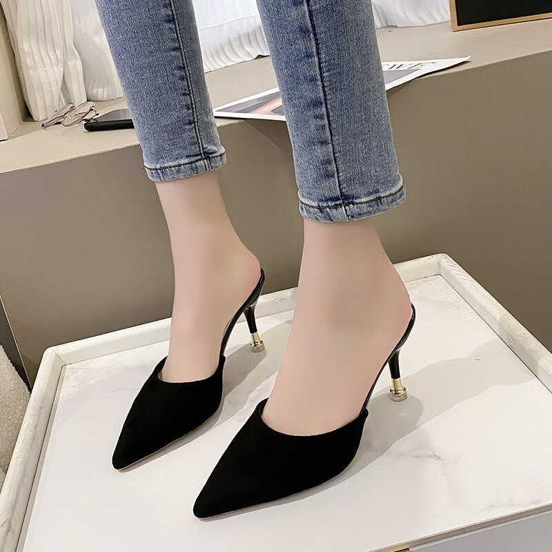 Baotou-Zapatillas de tacón alto para mujer, zapatos modernos de tacón fino y punta estrecha, novedad de verano 2024