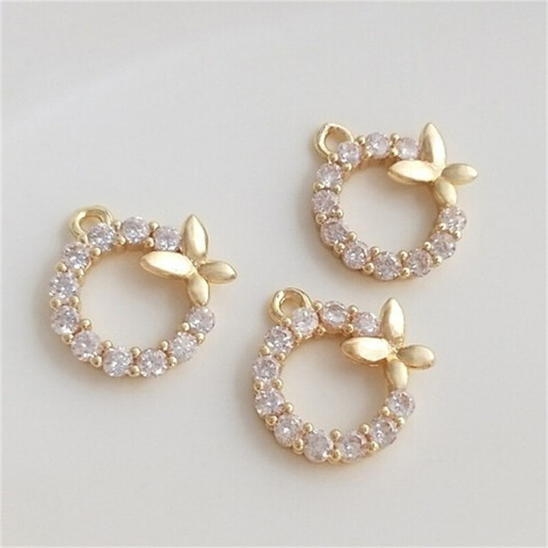 Pendant 14K Gold Zircon Ring Butterfly Pendant Handmade DIY Bracelet Earrings Headpiece Pendant Accessories K157