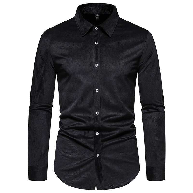 2023 Corduroy Long Sleeve Shirts Men Autumn New Business Casual Fashion Fit Dress Shirts for Men Slim Solid Color Tops Elegant