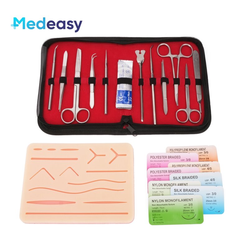 Набор инструментов для медицинских студентов, для хирургических тренировок с накладкой для кожи, обучающее оборудование