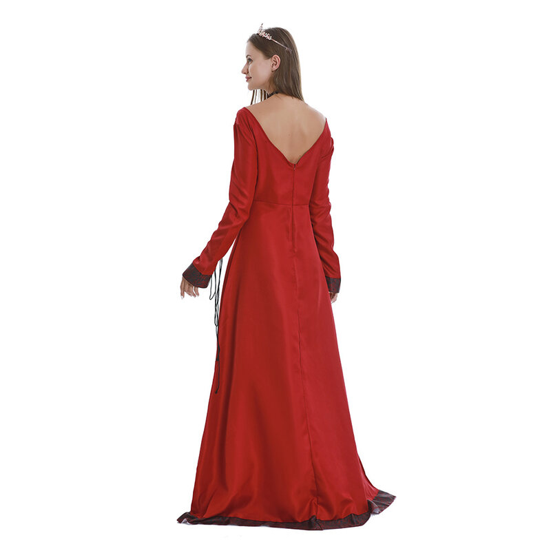 Женское винтажное платье средневековой длины, классическое центральное платье с длинным рукавом и круглым вырезом в европейском и американском стиле