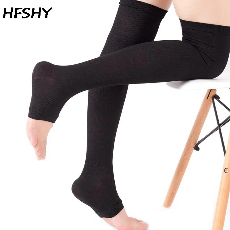 1Pair Varicose Veins Stocking Open Toe Knee-High Medical Compression Stockings Unisex Compression Brace Wrap Shaping 18-21mm