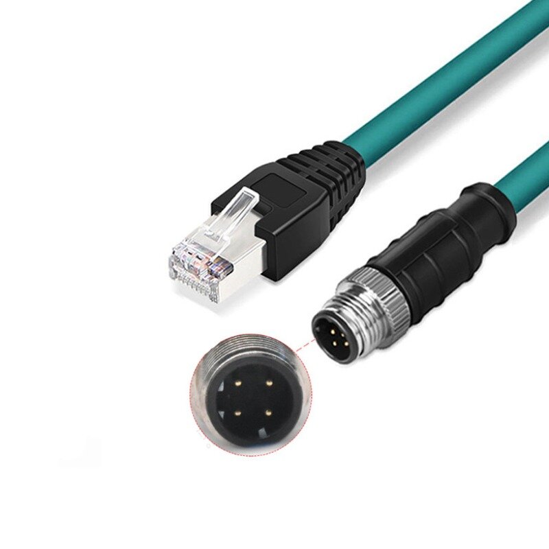 Cable Ethernet industrial M12 a RJ45, cable de sensor de cámara industrial de codificación tipo D de 4 núcleos, conector M12