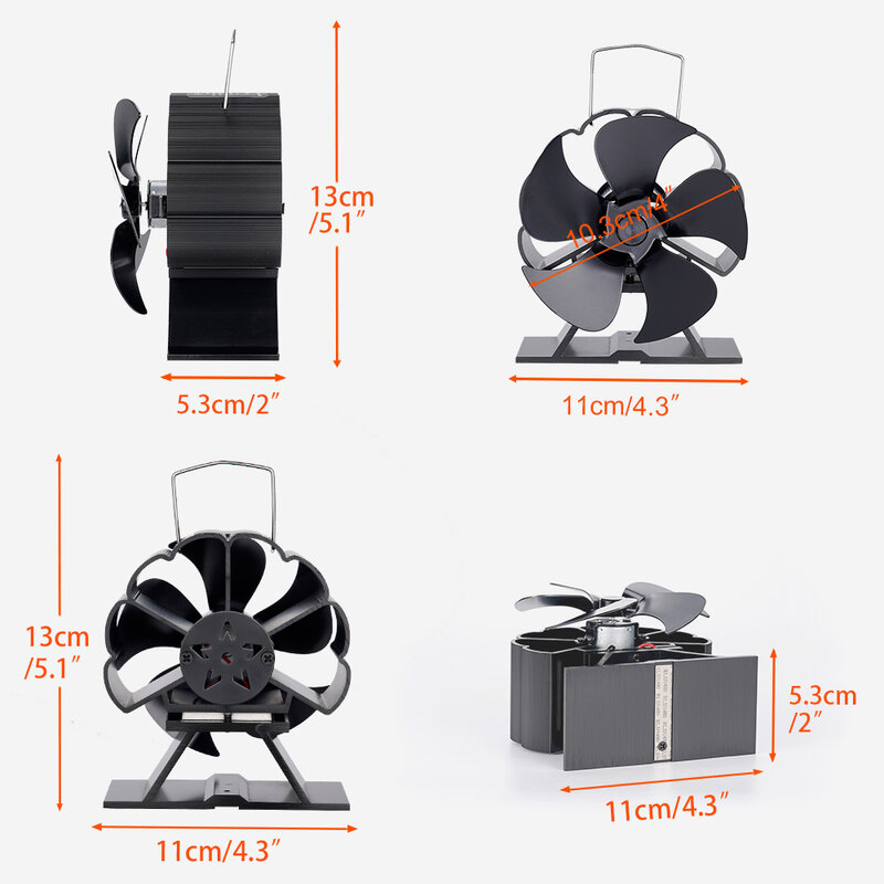 Ventilatore per stufa a energia termica a 5 pale bruciatore a legna per pesca sul ghiaccio all'aperto ventilatore per camino silenzioso Eco-Fan distribuzione efficiente del calore