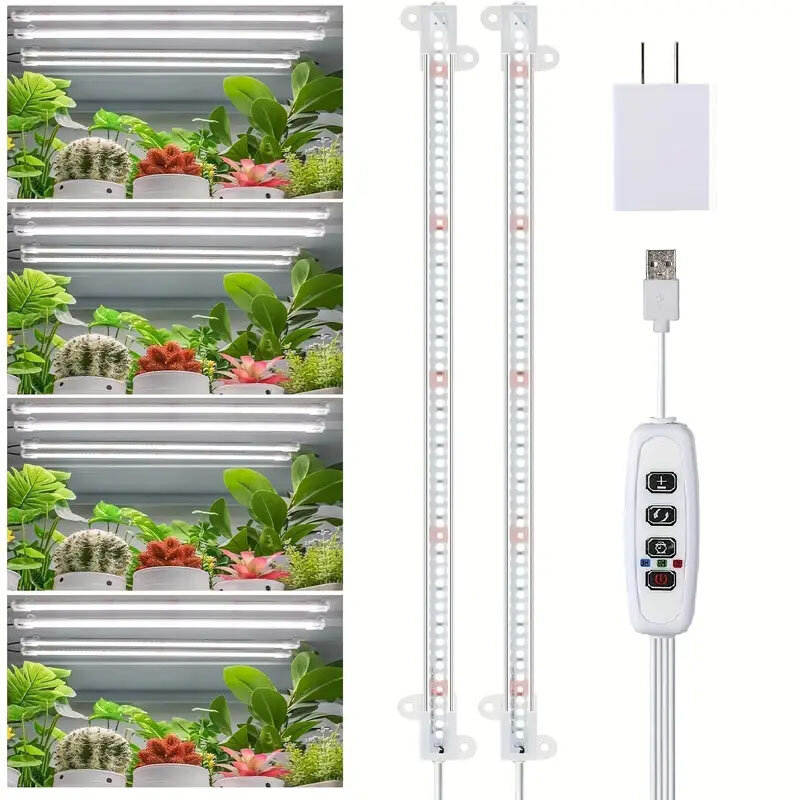 Tiras de luz LED para cultivo de plantas de interior, lámpara Phyto de espectro completo USB, temporizador regulable, plántulas, vegetales, 1/2/3/4 LED