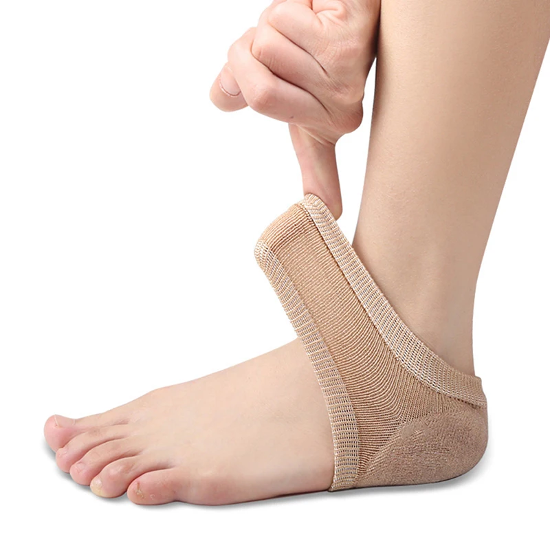 Bantalan hak lengan pelindung silikon, cangkir Plantar Fasciitis mendukung perawatan kaki kulit, bantal perbaikan setengah halaman kaus kaki Gel tumit