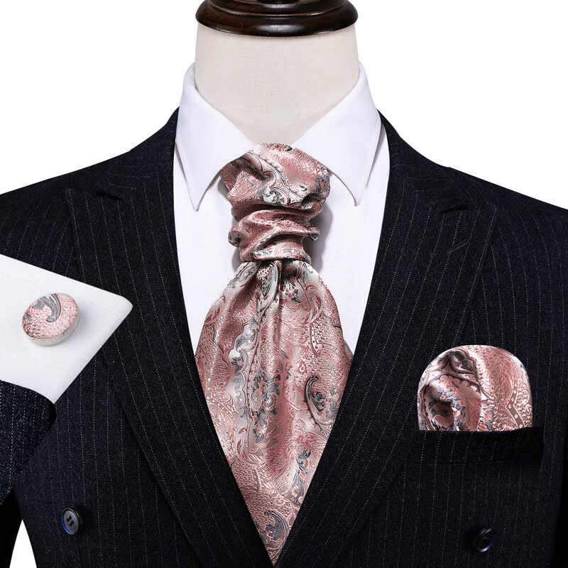 Barry.Wang Silk Men Ascot Pocket Square gemelli set Luxury Jacqaurd cravatta per uomo formale Casual Wedding Business Gift