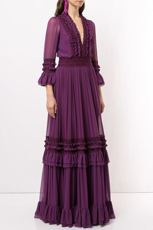 Long Skirt Female Over The Knee Temperament, Waist Was Thin, Seven-quarter Sleeves Banquet Dress, Heavy Industry Lace  Dress