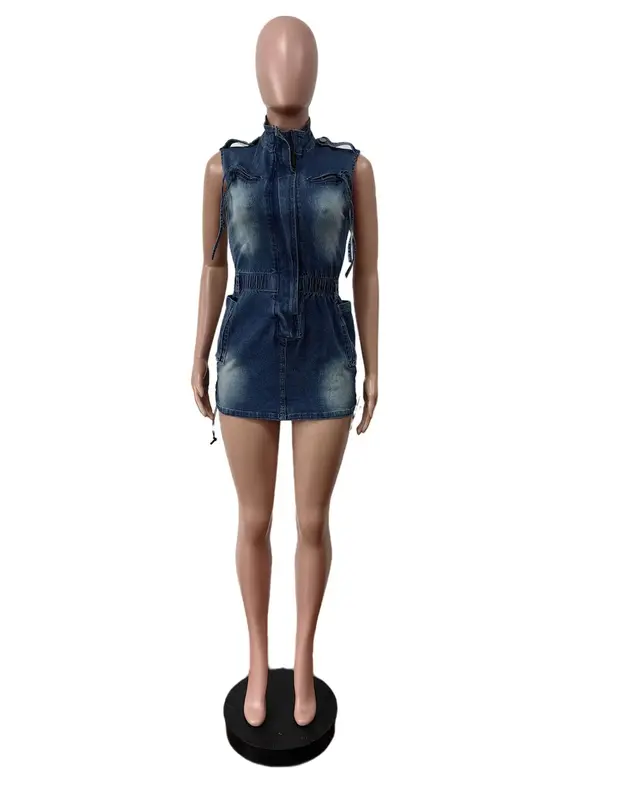 Женское джинсовое платье без рукавов, повседневное элегантное платье-мини из денима, модель Y2K на лето, 2024