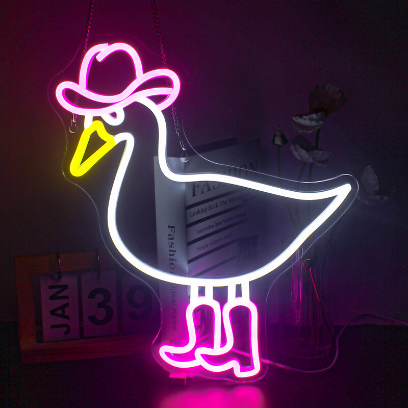 Enseigne au néon LED Cowboy Duck avec bottes, rose, blanc, cowgirl, décoration de chambre, bar à la maison, fille, garçon, art mural en acrylique