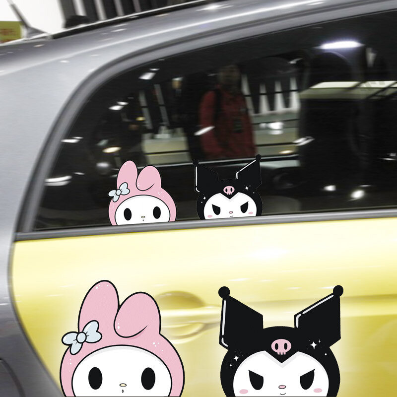 Sanrio espejo retrovisor reflectante, pegatina Kawaii My Melody Kuromi, modificación de coche, pegatina decorativa, juguete para niños, regalo de cumpleaños