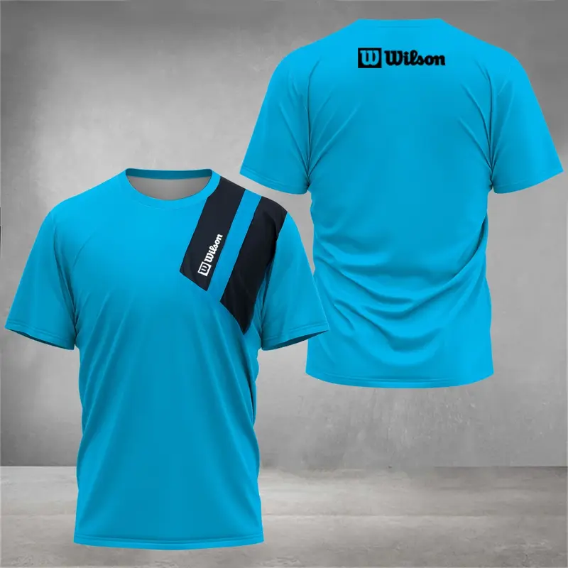Fine Color Contrast Tennis Clothing Breathable WILSON Golf Clothing Men's Fitness Short Sleeve Men's Badminton Sports Clothing