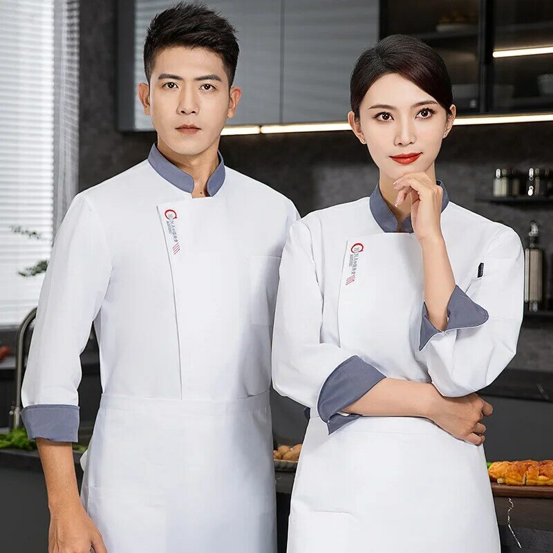 Модная Униформа шеф-повара для отеля на осень и зиму с длинными рукавами для мужчин для ресторана китайский шеф-повар рабочий плащ
