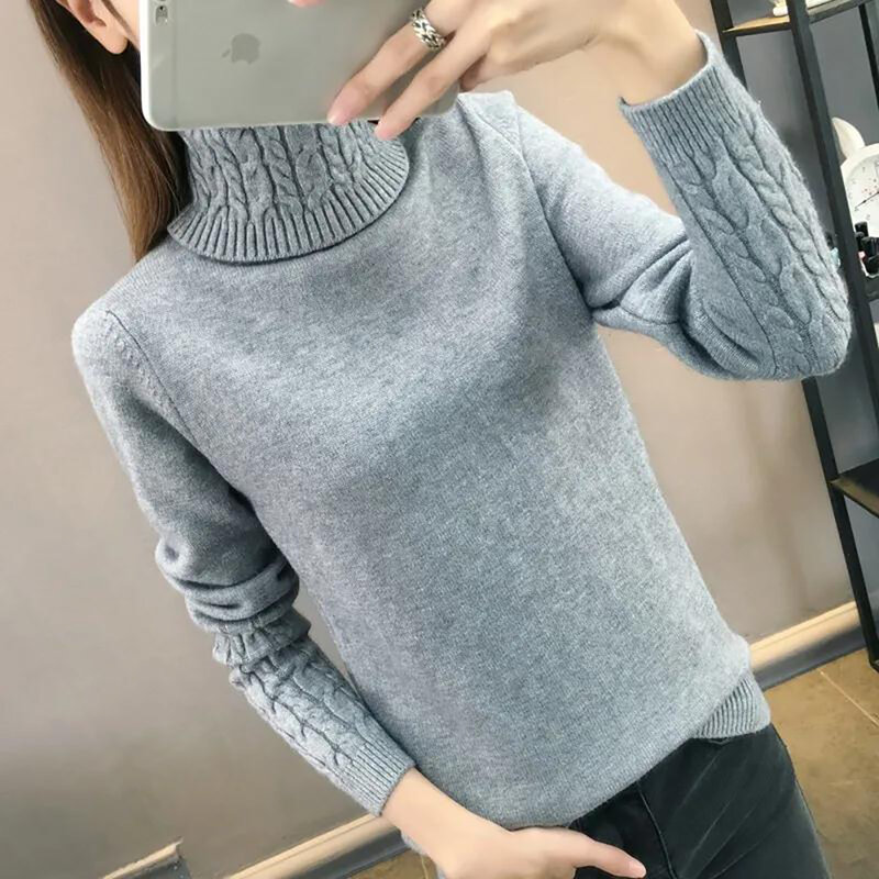 Sweater Wanita Turtleneck Liar Baru Musim Gugur Kaus Bottoming Wanita Pullover Pelintir Ramping Tebal Sweater Rajutan Pullover
