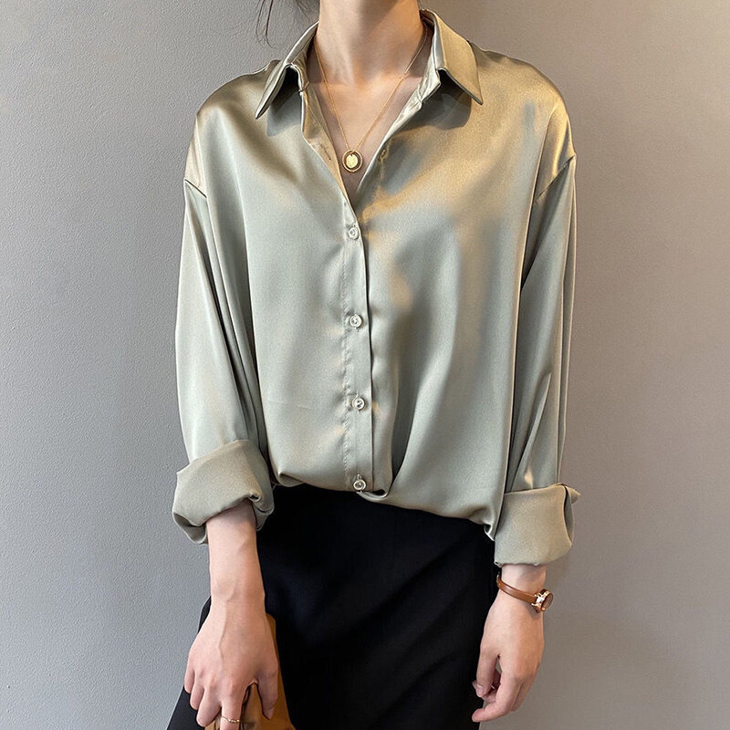 Gidyq-Blusa de manga larga para mujer, camisa informal coreana con botones, elegante, a la moda, holgada, Chic, combina con todo, para oficina, Primavera