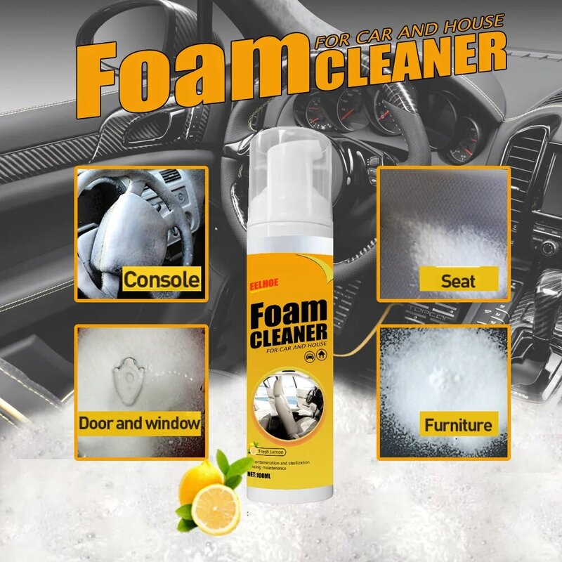 Limpador de Espuma Multiuso, Spray de Limpeza Interior do Carro, Anti-envelhecimento, Automotivo, 100ml