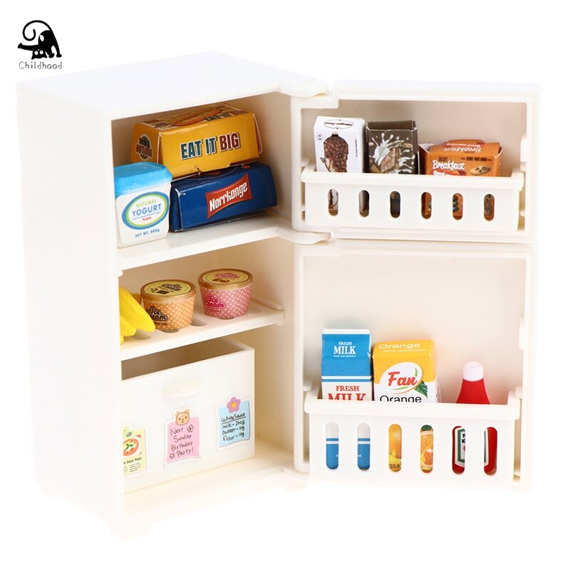 Doll House Freezer Toy Modelo, Branco Geladeira, Móveis de Cozinha, 1:12, 9x5x4cm, 16Pcs por conjunto