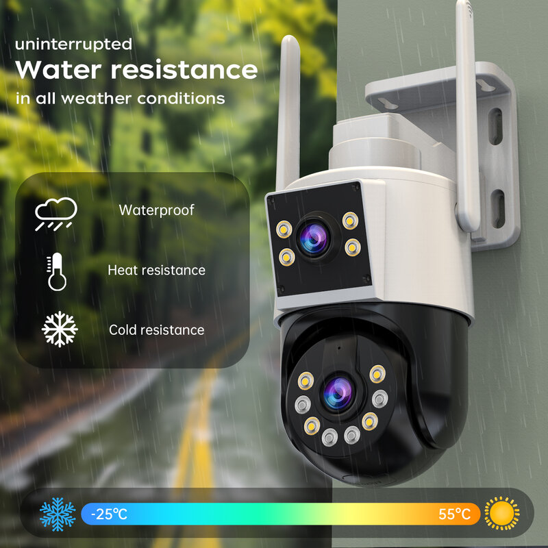 كاميرا خارجية واي فاي مع عدسة مزدوجة ، كاميرا مراقبة CCTV ، تتبع AI ، حماية أمنية ، شاشة مزدوجة ، IP ، 10 ميجابكسل ، 6 ميجابكسل