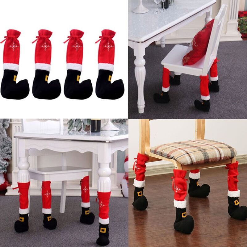 Couvre-pieds de chaise de Noël anti-alde, décor de nouvel an, ornement en polyester, bottes de pieds de table