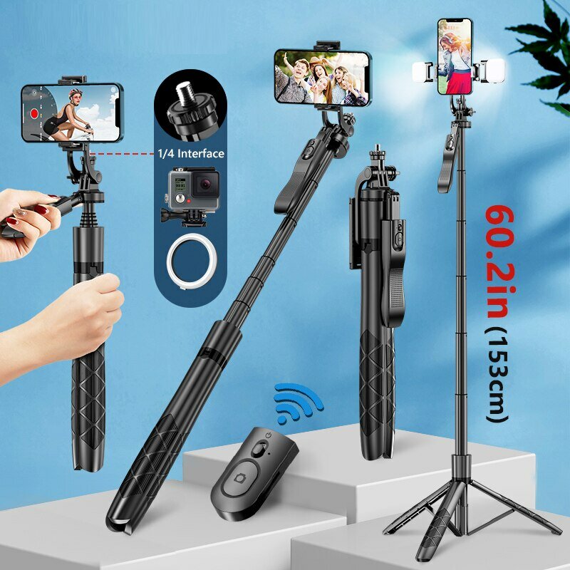 INRAM-L16 Wireless Selfie Stick Tripé Suporte Dobrável Monopé Para Gopro Action Cameras Smartphones Balance Steady Shooting Live