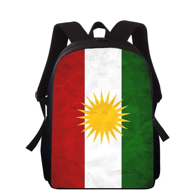 Kurdista Flag-男の子と女の子のための15インチの3Dプリントの子供用バックパック