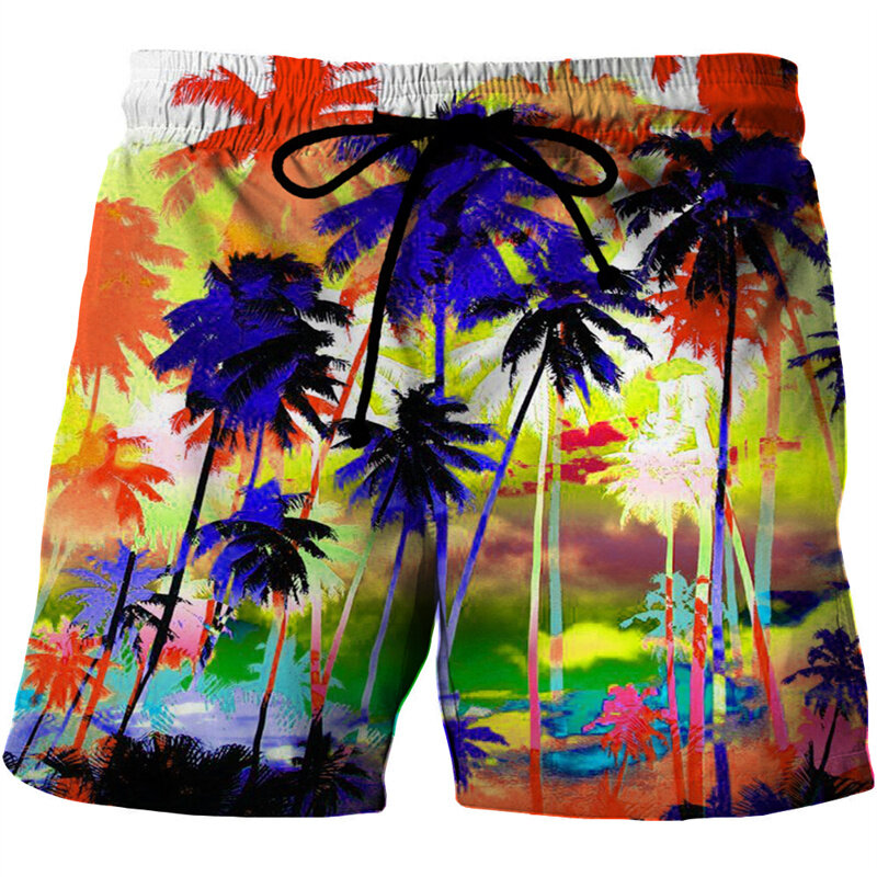 Fashion Coconut Palm Tree Graphic Beach Shorts For Men 3D Print Art Pigment Scenery Board Shorts Summer Holiday Swimming Trunks