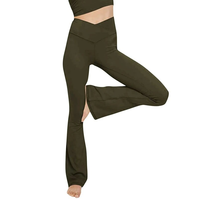 Mallas ajustadas de cintura alta para mujer, de Color sólido para Yoga pantalones acampanados, entrenamiento, correr, deportes, Fitness