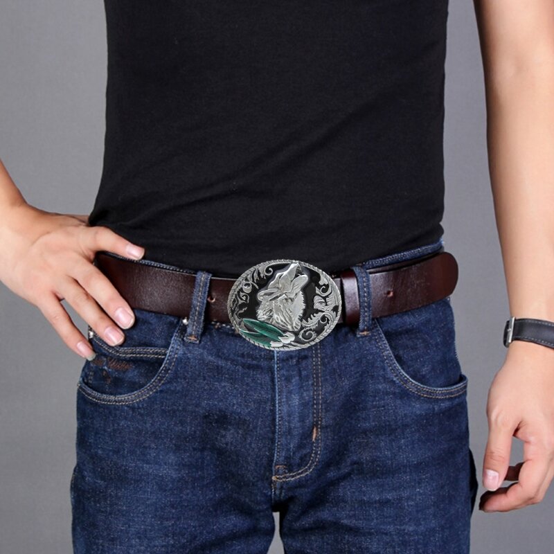 Hebilla cinturón metal con patrón en relieve occidental Hebilla cinturón estilo vintage rock adolescente