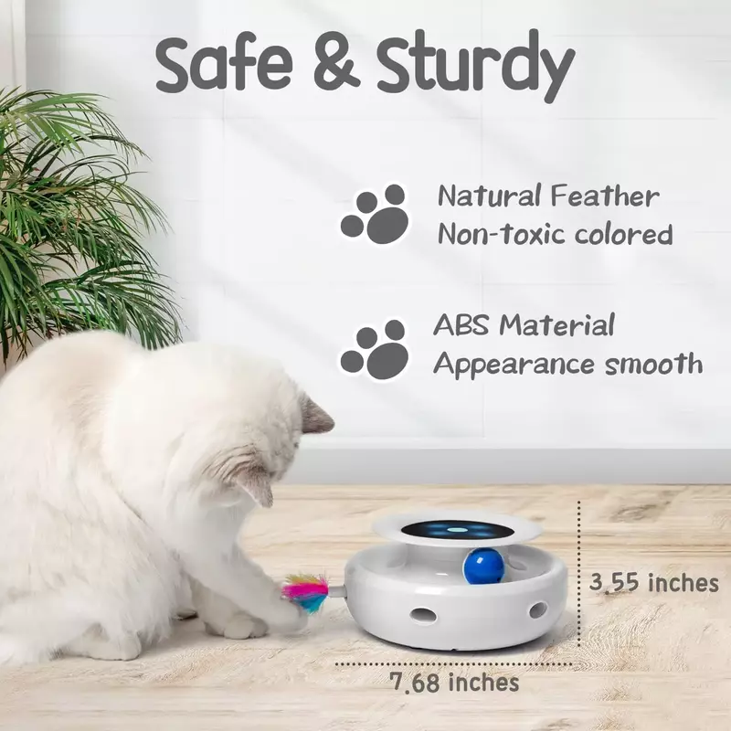 Cat Toys 2in1 Interactive for Indoor Cats, Timer Auto On/Off, Balls & Ambush Feather Electronic
