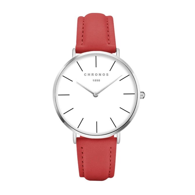 Orologio da donna quadrante semplice moda cucito cronos cinturino laterale in pelle minimalista rosso rosa orologio da polso al quarzo da donna CH02