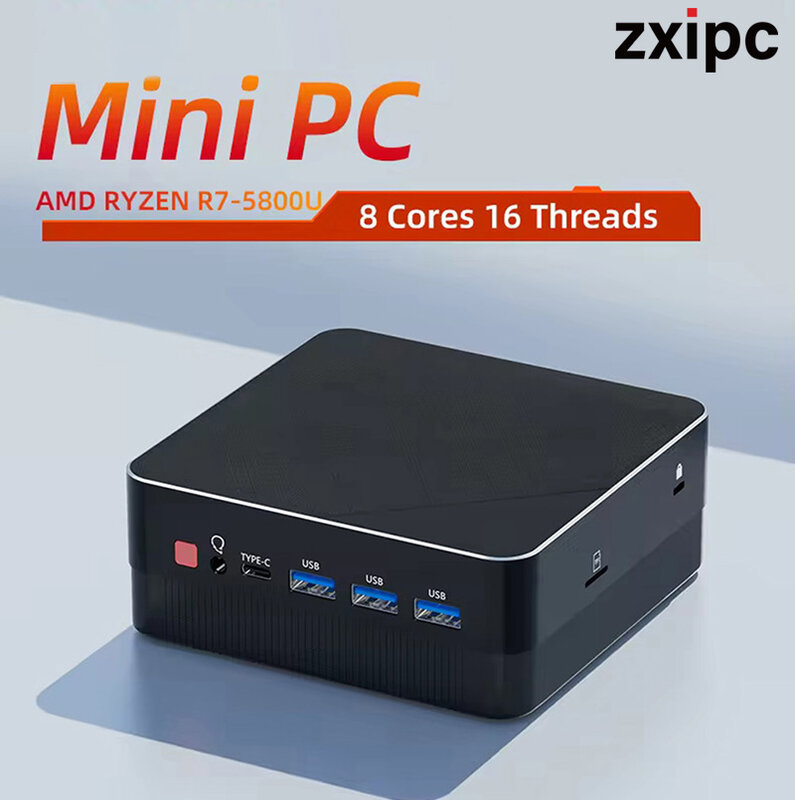 Мини-ПК игровой AMD Ryzen7 5800U R5 5500U, карманный двойной флэш-компьютер, Windows 11 Pro NUC, Office DDR4 NVMe, четыре дисплея