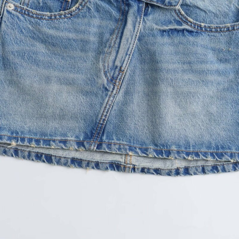 Женская Новая повседневная Универсальная джинсовая мини-юбка с диагональной талией и пуговицами