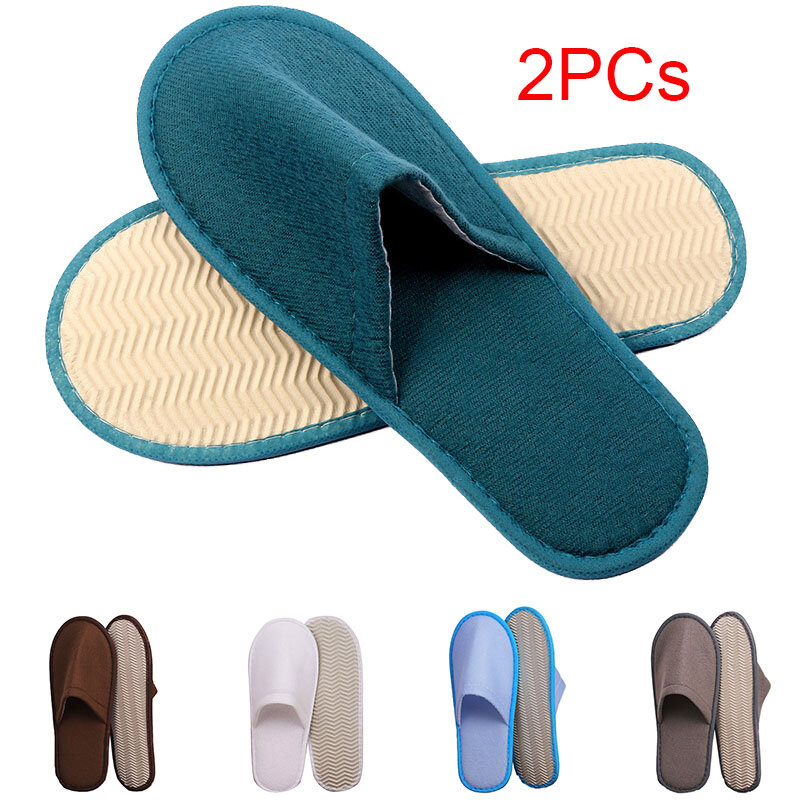 2Pairs Women Men House Slippers Soft Hotel Home Slipper Couples Indoor Closed Toe Shoes Non Slip Flats Bedroom Silent Slides