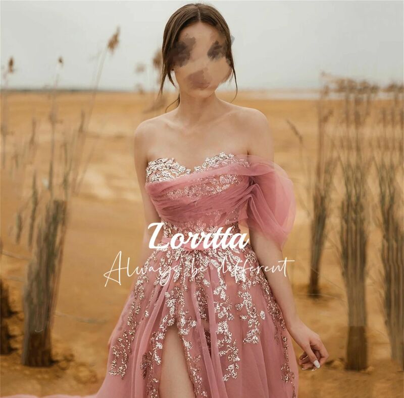 Lorrtta-女性のためのピンクのプロムドレス、豪華なドレス、ピンセット、エレガントなイブニングドレス、きらめくウェディングドレス、メッシュライン