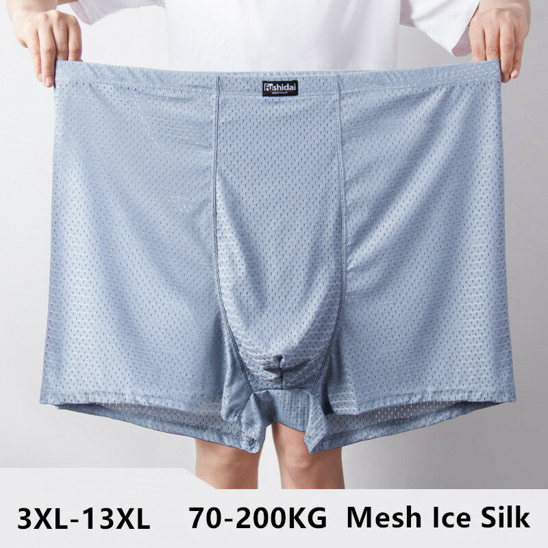 Bóxer de malla para hombre, ropa interior de talla grande, 200KG, 13XL, 12XL, bragas de cintura alta, 10XL, pantalones cortos de seda de hielo de gran tamaño