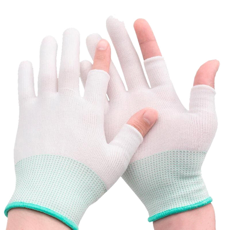 Sarung tangan kerja nilon Anti licin, 3 buah sarung tangan layar sentuh setengah jari jenis musim semi dan musim panas tipis dapat digunakan kembali
