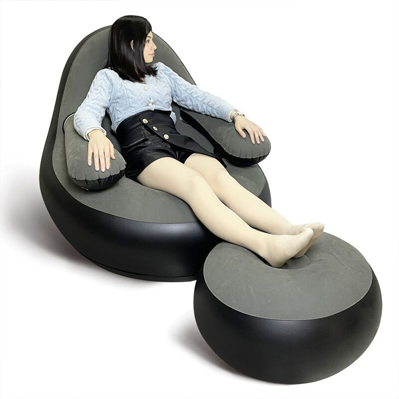 Colchón inflable de PVC flocado para Patio al aire libre, sofá perezoso, sillón plegable con Pedal, juego de ocio portátil
