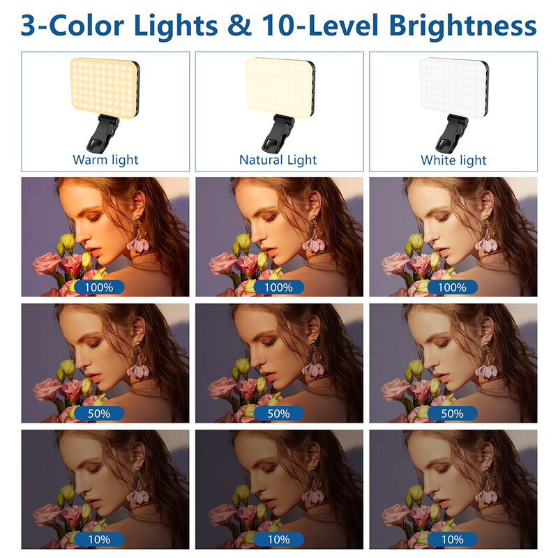 Selfie Light Makeup Light 2200mAh Rechargeable Clip Video Light LED Fill Light For Cell Phone Tablet Laptop Camera